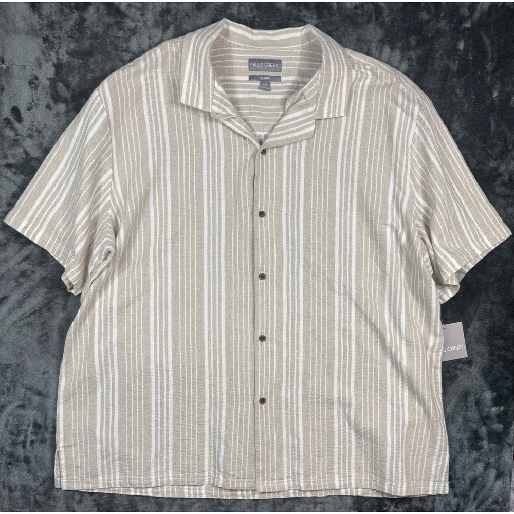 NWT Falls Creek Mens Tan & White Camp Shirt Size XXL